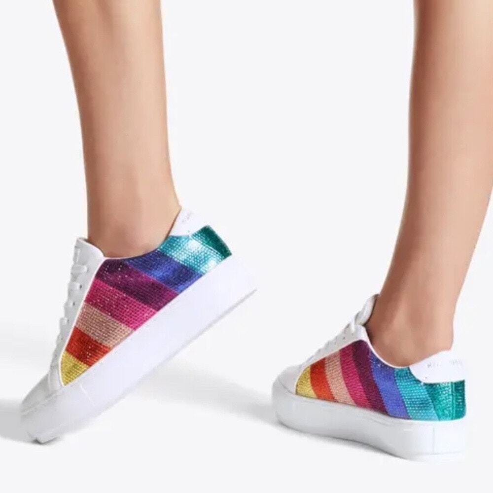 Kurt Geiger London Laney Rainbow Stripe Crystal Sneakers NEW EU39 US 8 Y2K